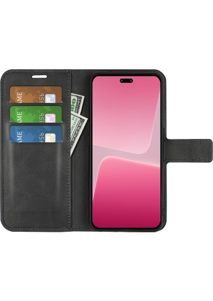 Xiaomi Için 13 Lite/civi 2 5g Kare Toka Deri Telefon Kasası Buzağı Doku Cüzdanı Stand Anti-Drop Cover-Black (Yurt Dışından) fiyatları