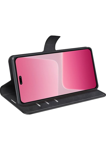 Xiaomi Için 13 Lite/civi 2 5g Kare Toka Deri Telefon Kasası Buzağı Doku Cüzdanı Stand Anti-Drop Cover-Black (Yurt Dışından) modelleri