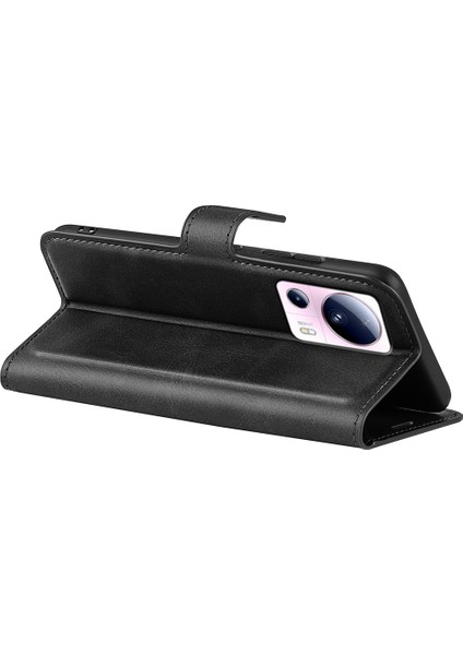 Xiaomi Için 13 Lite/civi 2 5g Kare Toka Deri Telefon Kasası Buzağı Doku Cüzdanı Stand Anti-Drop Cover-Black (Yurt Dışından) fırsatları