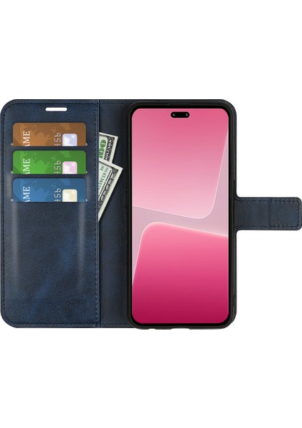 Xiaomi Için 13 Lite/civi 2 5g Kare Toka Deri Telefon Kasası Buzağı Doku Cüzdanı Stand Önleme Önleyici Kapak-Mavi (Yurt Dışından) modelleri