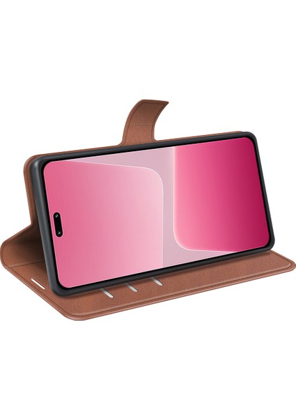 Xiaomi Için 13 Lite/civi 2 5g Kare Toka Deri Telefon Kasası Buzağı Doku Cüzdanı Stand Önleme Önleyici Kapak Işığı Kahverengi (Yurt Dışından) modelleri