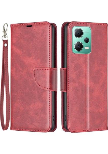 Xiaomi Için Poco X5 5g/redmi Note 12 5g (Global)/(Hindistan)/(Çin) Telefon Kılıfı Pu Deri Cüzdan Stand Koruyucu Kapak Strap-Red (Yurt Dışından)