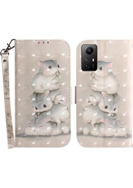 3D Desen Basılı Kılıf Xiaomi Redmi Note 12S 4g Pu Deri Stand Cüzdan Telefon Kapağı Strap-Yığın Sincapları (Yurt Dışından)