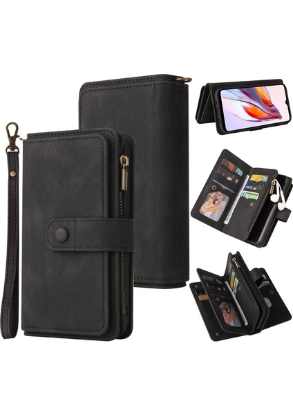 Xiaomi Redmi Için 12C 4G/11A 4g Telefon Kılıfı Çoklu Kart Yuvası Deri Kapak Cüzdan Stand Zipper Cep-Black (Yurt Dışından)