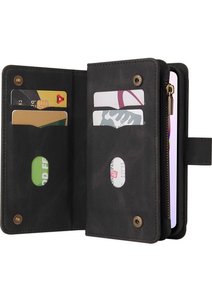 Xiaomi Redmi Için 12C 4G/11A 4g Telefon Kılıfı Çoklu Kart Yuvası Deri Kapak Cüzdan Stand Zipper Cep-Black (Yurt Dışından) indirimleri