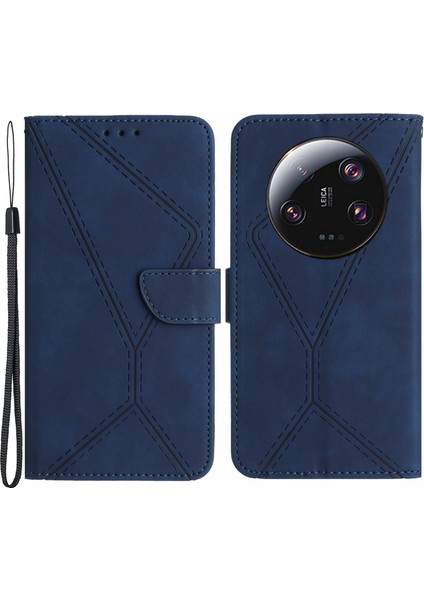 Xiaomi Için HT05 13 Ultra Baskılı Hat Cilt Touch Telefon Kılıfı Stand Pu Deri Kapak Mavisi (Yurt Dışından)