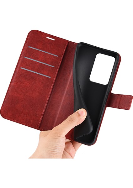 Xiaomi Için 13 Lite/civi 2 5g Kare Toka Deri Telefon Kasası Buzağı Doku Cüzdanı Stand Anti-Damla Kapak-Kırmızı (Yurt Dışından) fırsatları