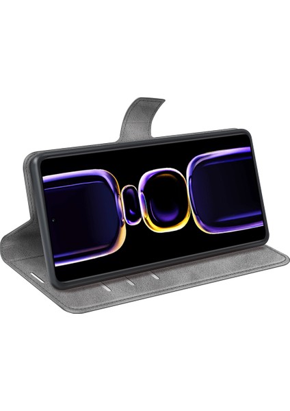 Xiaomi Poco F5 Pro 5g/redmi K60 Pro 5G/K60 5g Kare Manyetik Toka Telefon Kapağı Buzağı Doku Deri Stand Cüzdan Case-Grey (Yurt Dışından) modelleri