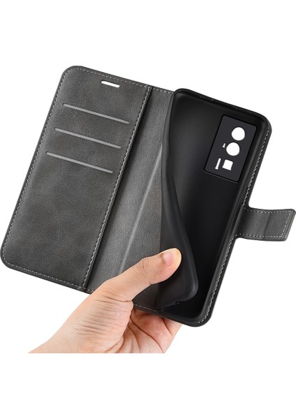 Xiaomi Poco F5 Pro 5g/redmi K60 Pro 5G/K60 5g Kare Manyetik Toka Telefon Kapağı Buzağı Doku Deri Stand Cüzdan Case-Grey (Yurt Dışından) fırsatları