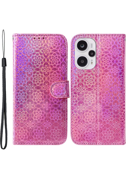 Xiaomi Redmi Için Cüzdan Deri Kılıfı Not 12 Turbo/poco F5 5g Göz Kamaştırıcı Çiçek Deseni Telefon Standı Kapak-Pembe (Yurt Dışından)