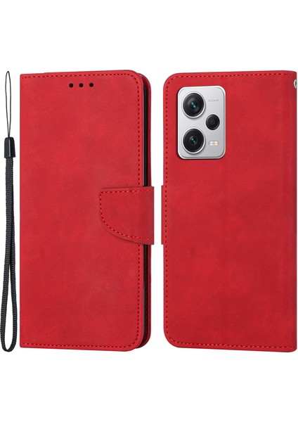 Xiaomi Redmi Için Note 12 Pro 5g/note 12 Pro Speed ​​5g/poco X5 Pro 5g Deri Telefon Kılıfı Katı Renk Cüzdan Stand Kapak Kırmızı (Yurt Dışından)