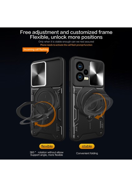 Xiaomi Redmi Için Note 12 5g (Hindistan)/(Global)/poco X5 5g Slayt Kamera Kapak Telefon Kapağı Pc+Tpu Kickstand Case-Pink (Yurt Dışından)