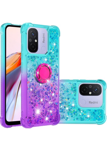 Xiaomi Redmi Için 12C 4G/11A 4g Ygencient Glitient Sıvı Telefon Kılıf Yüzüğü Kickstand Tpu Cover Sky Mavi+Mor (Yurt Dışından)