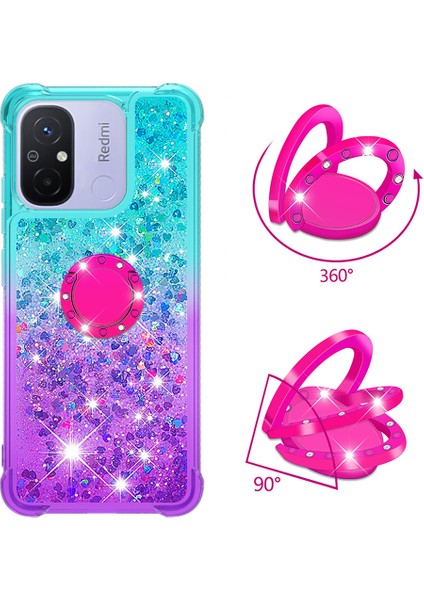 Xiaomi Redmi Için 12C 4G/11A 4g Ygencient Glitient Sıvı Telefon Kılıf Yüzüğü Kickstand Tpu Cover Sky Mavi+Mor (Yurt Dışından)