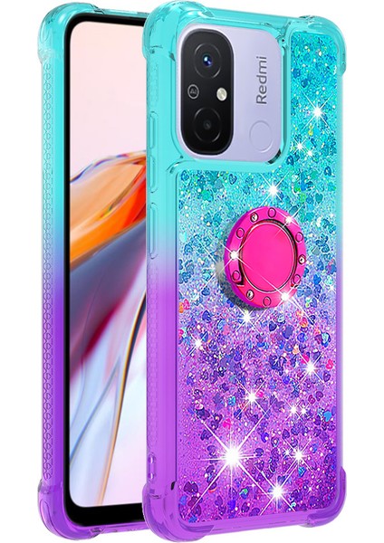 Xiaomi Redmi Için 12C 4G/11A 4g Ygencient Glitient Sıvı Telefon Kılıf Yüzüğü Kickstand Tpu Cover Sky Mavi+Mor (Yurt Dışından)