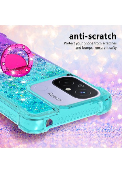 Xiaomi Redmi Için 12C 4G/11A 4g Ygencient Glitient Sıvı Telefon Kılıf Yüzüğü Kickstand Tpu Cover Sky Mavi+Mor (Yurt Dışından)