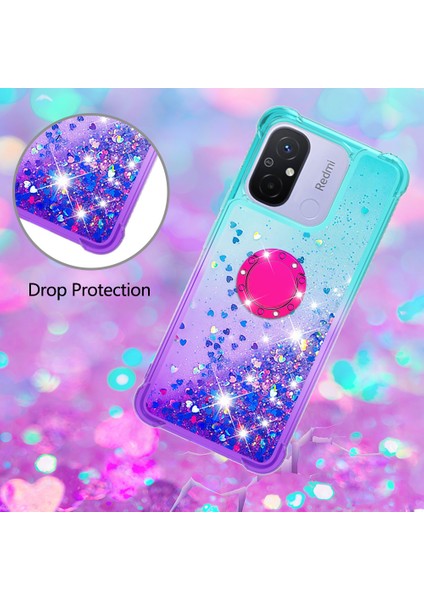 Xiaomi Redmi Için 12C 4G/11A 4g Ygencient Glitient Sıvı Telefon Kılıf Yüzüğü Kickstand Tpu Cover Sky Mavi+Mor (Yurt Dışından)