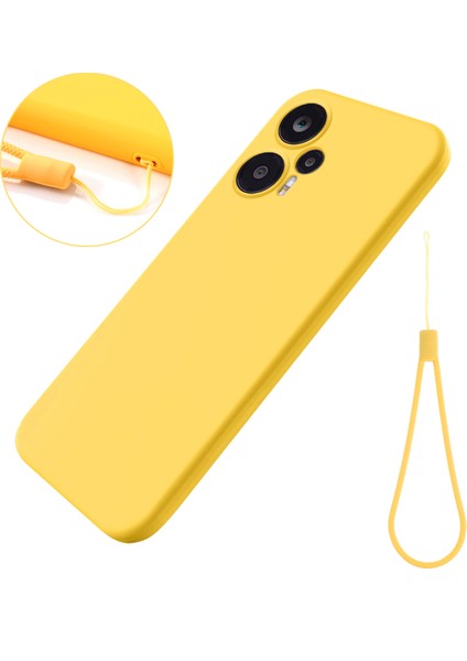 Xiaomi Poco F5 5G/Redmi için Cep Telefonu Kapağı Not 12 Turbo, Yumuşak Astar+Sıvı Silikon Akıllı Telefon Kasası Kılıf Strap-Sarı (Yurt Dışından)
