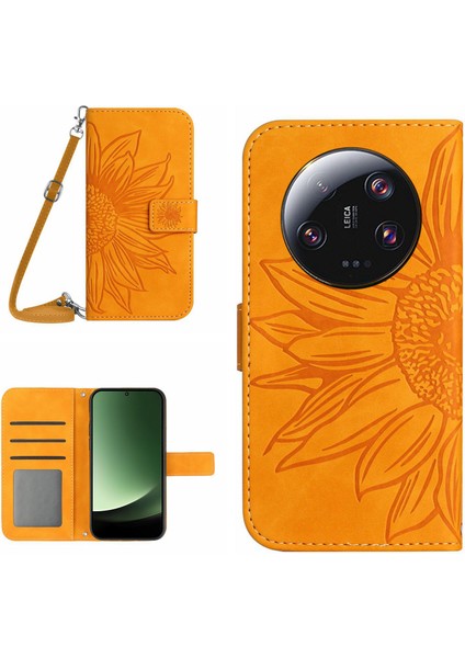 Xiaomi Için HT04 13 Ultra Stand Telefon Kılıfı Cüzdan Ayçiçeği Deseni Deri Touch Deri Kapak Omuz Kayışı Yüzer (Yurt Dışından)