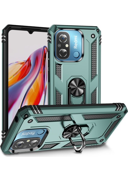 Xiaomi Redmi Için 12C 4g Telefon Kılıfı ile Halka Kickstand Şok Geçirmez Pc+Tpu Arka Kapak-Blackish Green (Yurt Dışından)