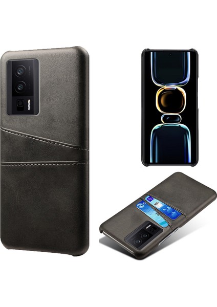 Xiaomi Poco F5 Pro 5g/redmi K60 Pro 5G/K60 5g Pu Deri+Sert Pc Telefon Kılıfı Çift Kart Tutucu Ultra Ince Koruyucu Kabuk Kapağı Black (Yurt Dışından)