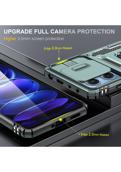 Xiaomi Redmi Için Note 12 5g (Global)/(Hindistan)/(Çin)/poco X5 5g Slayt Lens Kapağı Pc+Tpu Telefon Kılıf Kickstand Back Cover-Green (Yurt Dışından)