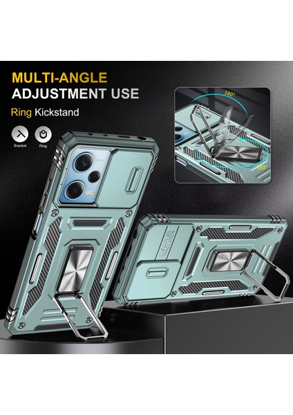 Xiaomi Redmi Için Note 12 5g (Global)/(Hindistan)/(Çin)/poco X5 5g Slayt Lens Kapağı Pc+Tpu Telefon Kılıf Kickstand Back Cover-Green (Yurt Dışından)
