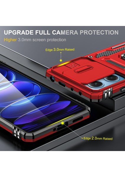 Xiaomi Redmi Için Note 12 5g (Global)/(Hindistan)/(Çin)/poco X5 5g Slayt Lens Kapağı Pc+Tpu Telefon Kılıf Kickstand Geri Kapak Kırmızısı (Yurt Dışından)