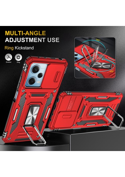 Xiaomi Redmi Için Note 12 5g (Global)/(Hindistan)/(Çin)/poco X5 5g Slayt Lens Kapağı Pc+Tpu Telefon Kılıf Kickstand Geri Kapak Kırmızısı (Yurt Dışından)