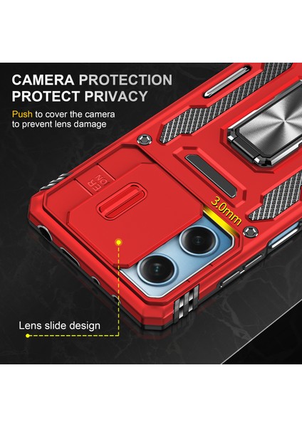 Xiaomi Redmi Için Note 12 5g (Global)/(Hindistan)/(Çin)/poco X5 5g Slayt Lens Kapağı Pc+Tpu Telefon Kılıf Kickstand Geri Kapak Kırmızısı (Yurt Dışından)