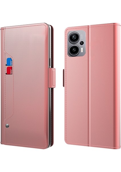 Xiaomi Redmi Için Note 12T Pro 5g/not 11T Pro 5g/not 11T Pro+ 5G/K50I 5g/poco X4 Gt 5g Deri Telefon Kılıfı Ayna Kartı Tutucu Stand Kapak Golü Altın (Yurt Dışından)