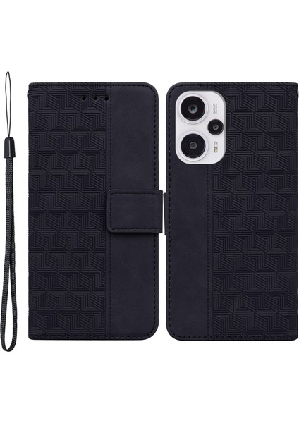 Xiaomi Redmi Için Deri Cüzdan Not 12 Turbo/poco F5 5g Geometri Baskılı Stand Telefon Kabuğu Mobil Case Black (Yurt Dışından)