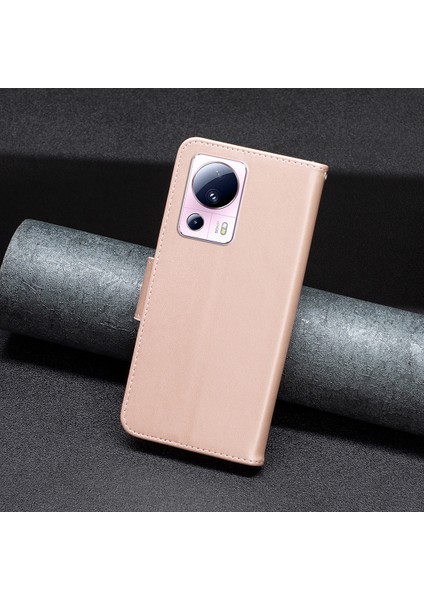 Xiaomi Için 13 Lite/civi 2 5g Telefon Deri Kılıf Cüzdan Stand Butterfly Strap-Rose Gold ile Baskılış Telefon Kapağı (Yurt Dışından) indirimleri