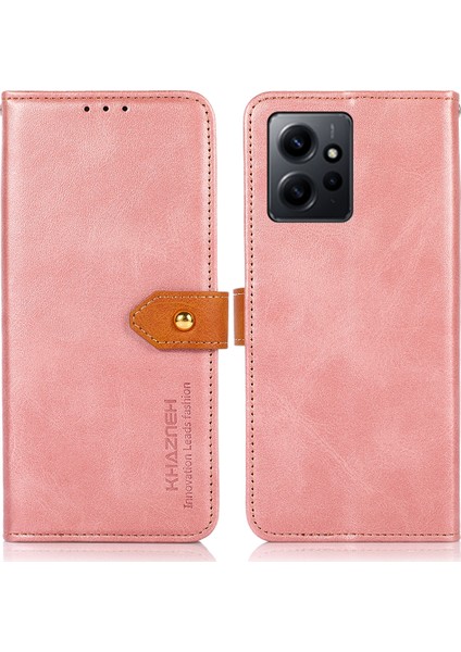 Xiaomi Için Khazneh Redmi Not 12 4g Pu Deri Cowhide Doku Telefon Kılıfı Cüzdan Stand Telefon Kapak Çizgisi Altın (Yurt Dışından)
