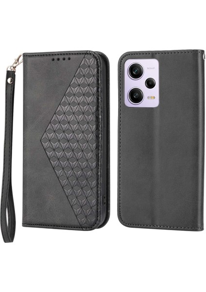 Xiaomi Redmi Için Note 12 Pro 5g /note 12 Pro Speed ​​5g /poco X5 Pro 5g Baskılı Rhombus Desen Stand Buzağı Doku Kapağı Pu Deri Deri Cüzdan Manyetik Kapanma Kılıf Black (Yurt Dışından)