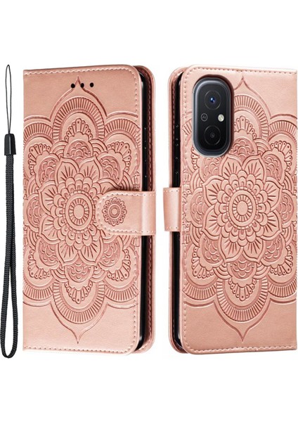 Xiaomi Redmi Için 12C 4g Deri Cüzdan Telefon Kapağı Mandala Baskalı Damla Koşullu Stand Case-Rose Gold (Yurt Dışından)