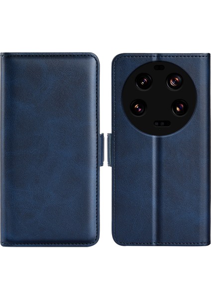 Xiaomi Için 13 Ultra Şok Geçirmez Cüzdan Flip Telefon Kapağı Buzağı Dokusu Pu Deri Stand Folio Case-Blue (Yurt Dışından)
