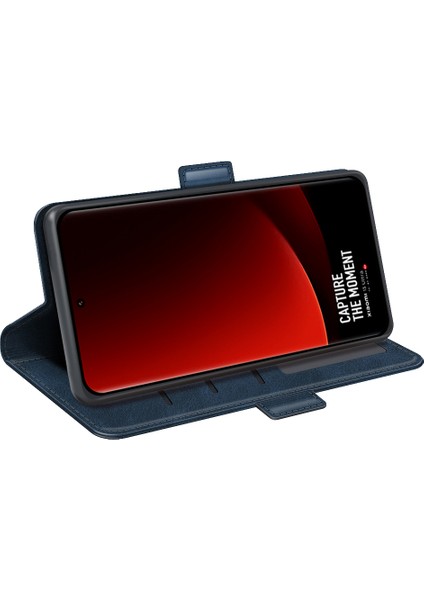 Xiaomi Için 13 Ultra Şok Geçirmez Cüzdan Flip Telefon Kapağı Buzağı Dokusu Pu Deri Stand Folio Case-Blue (Yurt Dışından) modelleri