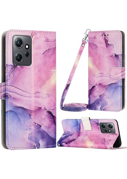 Xiaomi Için Redmi Not 12 4g Mermer Pot Pu Deri Kılıf Stand Cüzdan Omuz Kayışı Mühendisi ile Flip Telefon Kapağı (Yurt Dışından)