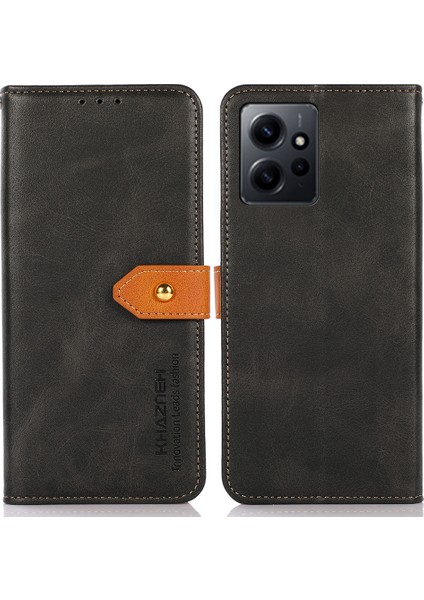 Xiaomi Için Khazneh Redmi Not 12 4g Pu Deri Cowhide Doku Telefon Kılıfı Cüzdan Stand Telefon Kapağı Black (Yurt Dışından)