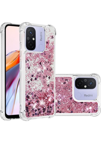 Xiaomi Redmi Için 12C 4G/11A 4g Işıltı Akan Sıvı Kasa Tpu Şok Geçirmez Telefon Kapak Çizgisi Altın/kalpler (Yurt Dışından)
