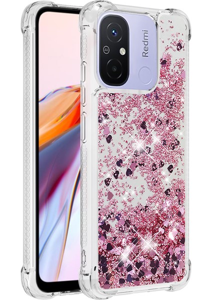 Xiaomi Redmi Için 12C 4G/11A 4g Işıltı Akan Sıvı Kasa Tpu Şok Geçirmez Telefon Kapak Çizgisi Altın/kalpler (Yurt Dışından) modelleri