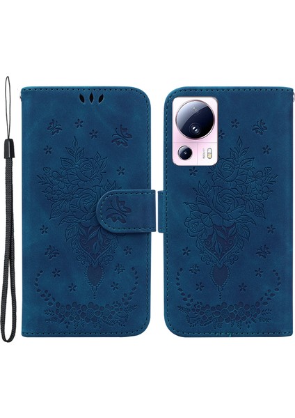 Xiaomi 13 Lite/civi 2 5g Pu Deri Cüzdan Telefon Kılıfı Baskılı Gül Kelebek Stand Kapak-Mavi (Yurt Dışından)
