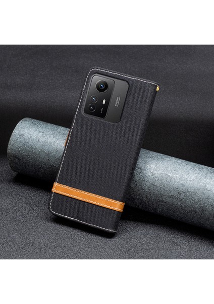 Xiaomi Için Redmi Note 12S 4g Stand Kılıf Kot Pus Cülten Pu Deri+Tpu Telefon Kapak Black (Yurt Dışından)