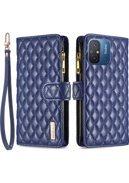 Xiaomi Redmi Için 12C 4g Pu Deri Cüzdan Kılıfı Stand Fermuarı Cep Telefonu Kayış Mavisi ile Anti-Damla Kapak (Yurt Dışından)