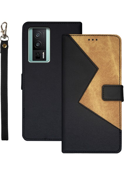Xiaomi Poco F5 Pro 5g/redmi K60 Pro 5G/K60 5g Kart Yuvaları Renk Ekleme Deri Manyetik Telefon Kılıfı Bilek Kayış-Black (Yurt Dışından)