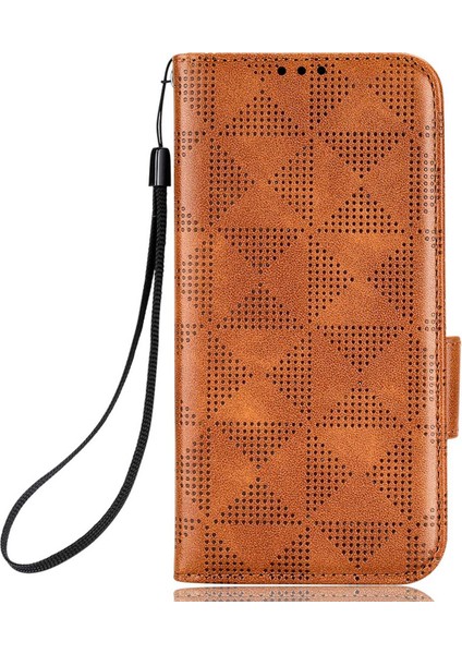 Xiaomi 12S Için Ultra 5g Pu Deri Stand Cüzdan Özellik Kılıfı Üçgen Deseni Baskılı Strap-Brown ile Anti-Fall Telefon Koruyucusu (Yurt Dışından)