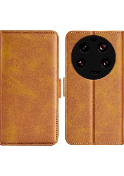 Xiaomi 13 Ultra Şok Geçirmez Cüzdan Flip Telefon Kapağı Buzağı Dokusu Pu Deri Stand Folio Kılıf Sarı (Yurt Dışından)