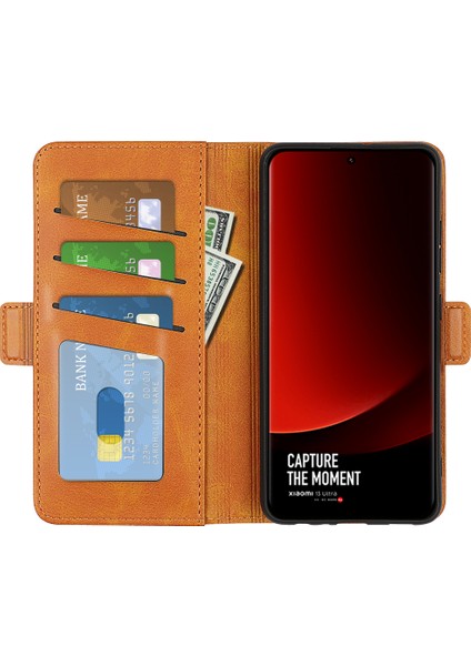 Xiaomi 13 Ultra Şok Geçirmez Cüzdan Flip Telefon Kapağı Buzağı Dokusu Pu Deri Stand Folio Kılıf Sarı (Yurt Dışından) fiyatları