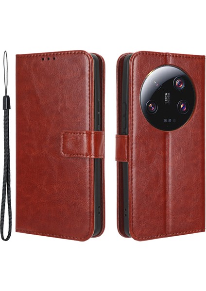 Xiaomi Için Pu Deri Cüzdan Kılıfı 13 Ultra, Çılgın At Doku Telefon Kapağı Stand-Brown (Yurt Dışından)